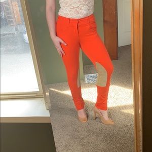 Bright Orange Riding Pant w/ leather suede detail